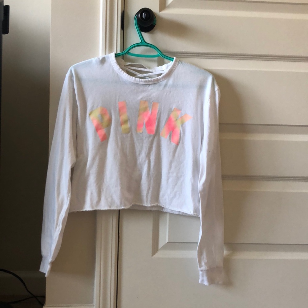white lace up back PINK crop top